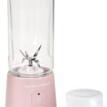 Hamilton Beach Mini Cordless Portable Personal Blender for Shakes and Smoothies, USB Rechargeable, 16 oz. Jar with Leakproof Travel Lid, 6 Stainless Steel Blades, Pink (51181)