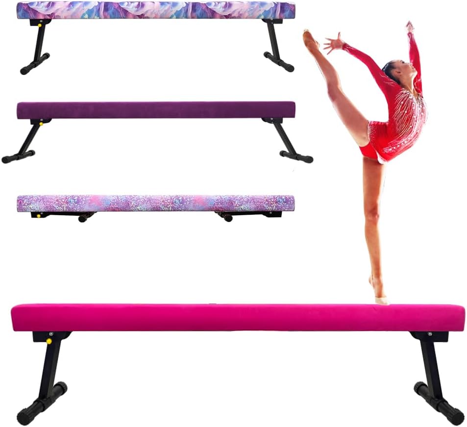 8FT Adjustable&Foldable Gymnastics Balance Beam,Home Gym Equipment,Easy Assembling and Storage,No Tool Require,for Kids Children Girls Training