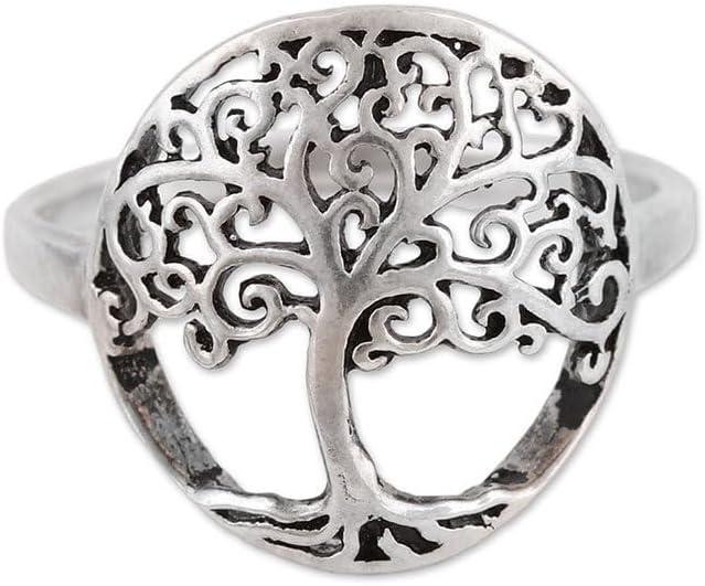 NOVICA Artisan Handmade .925 Sterling Silver Cocktail Ring Indian with Jali Tree Motif Leaf ‘Majestic Jali Tree’