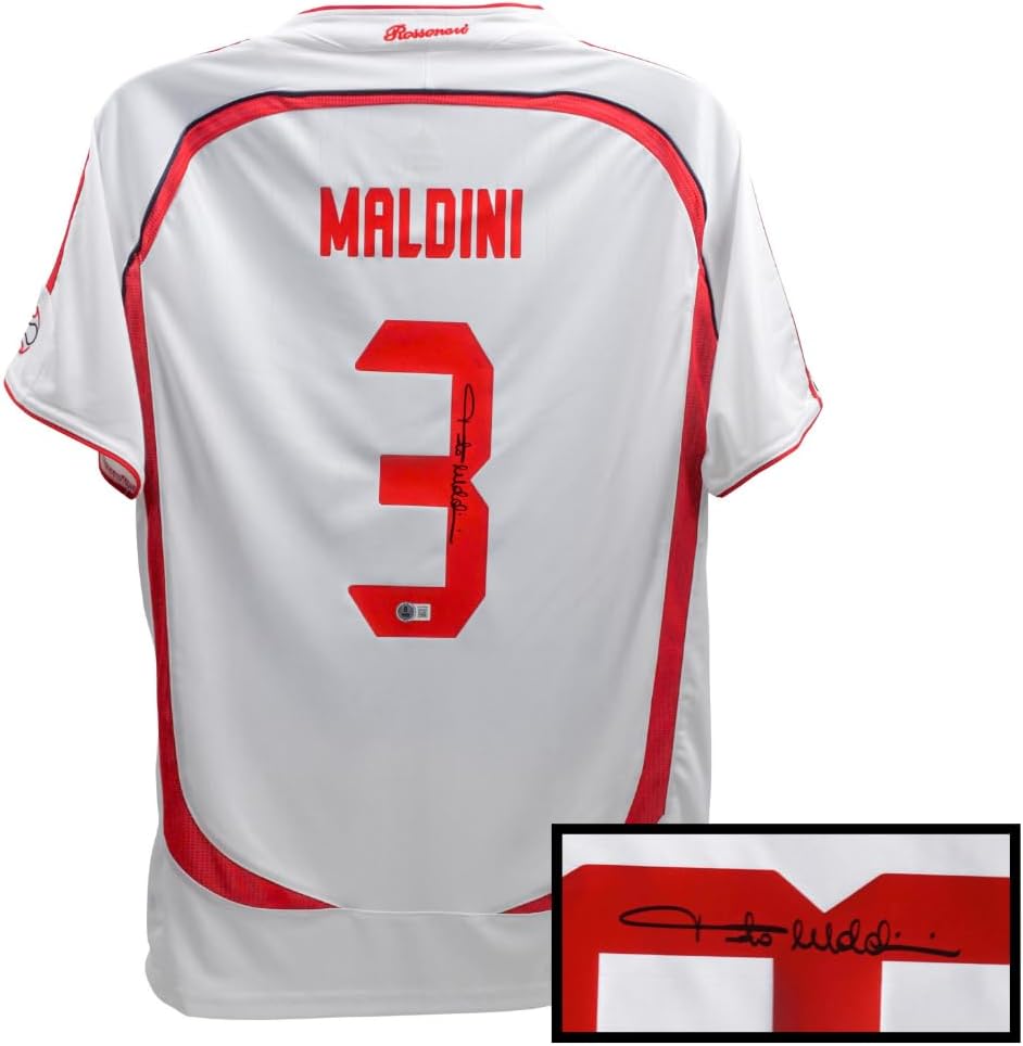 Paolo Maldini Autographed Milan Soccer Jersey, Signed with Beckett COA, Multi, Adult, Unisex, Long Sleeve, Sport Jersey, Soccer Jerseys, Shirt, Jersey