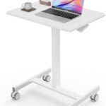 Sweetcrispy Mobile Small Standing Desk – Sit Stand Portable Rolling Laptop Desk with Lockable Wheels, Adjustable Height Computer Workstations, White