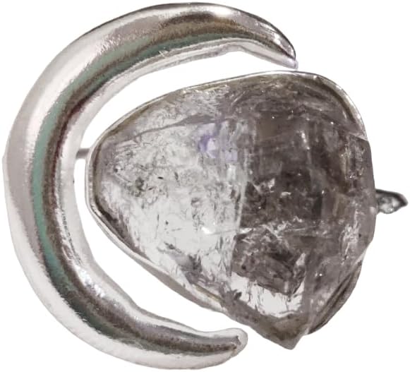 Natural Herkimer Diamond Ring, Raw Herkimer Diamond Ring, Crescent Moon Adjustable Ring, 925 Sterling Silver, Womens Ring, Christmas, Handmade, Statement Jewelry, Rough Gemstone Jewelry