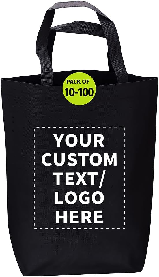 DISCOUNT PROMOS Large Reusable Heavy Duty Tote Bag Set of 10/50/100, Personalized Bulk Pack