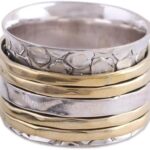 NOVICA Artisan Handmade .925 Sterling Silver Meditation Spinner Ring Brass from India ‘Five Rotations’