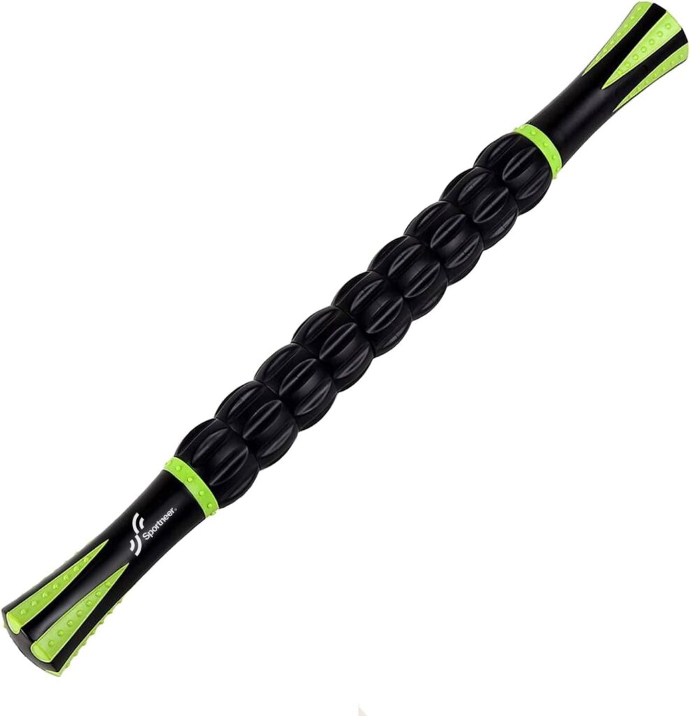 Sportneer Muscle Roller Stick – Massage Stick for Athletes – Reducing Soreness and Muscle Strain, Soothing Legs Cramps – Physical Therapy & Body Recovery – Black Green