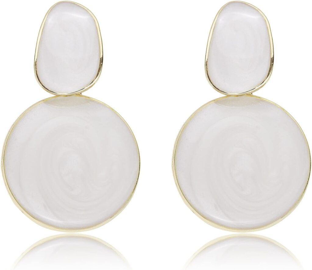 Handmade Circle Round Dangle Drop Earrings for Women Girls Colorful S925 Sterling Silver Post Disc Coin Geometric Aesthetic Statement Earrings for Women Gift for Her