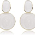 Handmade Circle Round Dangle Drop Earrings for Women Girls Colorful S925 Sterling Silver Post Disc Coin Geometric Aesthetic Statement Earrings for Women Gift for Her