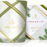 Thymes Frasier Fir Candle – Frosted Plaid Collection – Green & White Glass Jar Design – Scented Candles for Home Decor – Notes of Crisp Siberian Fir, Cedarwood & Sandalwood (Votive, 2 oz)