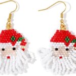 Christmas Statement Santa Beaded Earrings for Women Handmade Red Green White Long Tassel Dangle Drop Earrings Glass Seed Bead Festive Custom Holiday Party Christmas Jewelry Accessories Gift