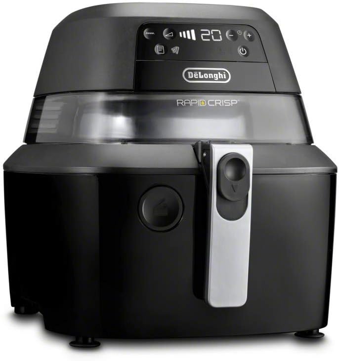 De’Longhi Rapid Crisp Air Fryer, 5-Quart, 1700-Watt XL Cooker, Fries, Crisps, Roasts, Bakes, 5 Preset Functions, Pizza Setting, Up to 20% Faster Cooking, Easy Clean Nonstick, 360° Viewing, Black