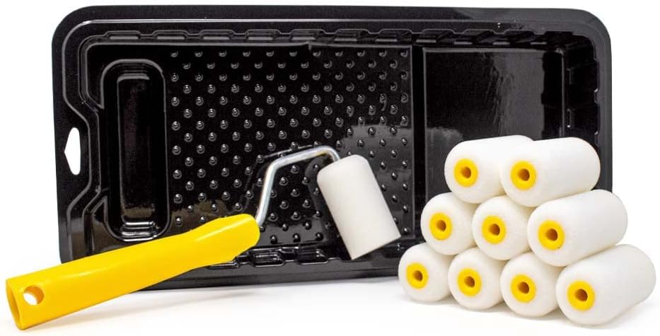 Foampro 2” Fine Finish Paint Roller Kit | 1 Plastic Paint Tray, 1 Roller Handle, 10 Foam Rollers | Mini Foam Roller Kit w/Roller Pan | Home Painting Supplies & Paint Tools, 162 (162KIT)