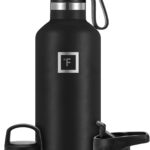 IRON °FLASK Camping & Hiking Hydration Canteens – 3 Lids (Narrow Spout Lid) Leak Proof Vacuum Insulated Stainless Steel – Hot & Cold Double Walled Sports Water Bottle – Midnight Black, 32 Oz