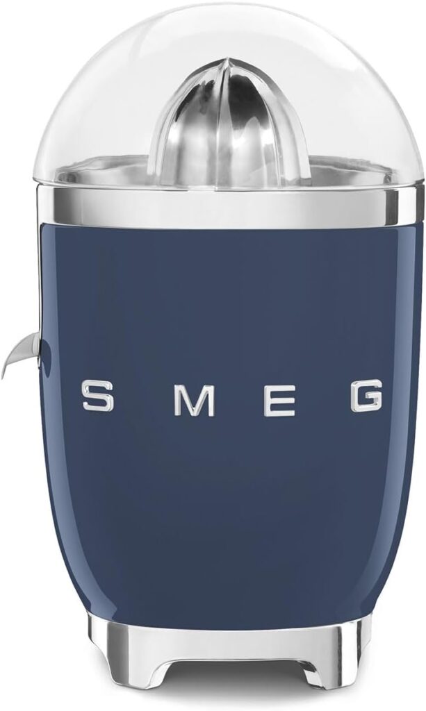 SMEG 50’s Retro Style Citrus Juicer with Drip Free Spout, Automatic Activation, and Efficient Straining, Navy