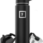 IRON °FLASK Camping & Hiking Hydration Flask with 3 Lids – Stainless Steel, Double Walled & Vacuum Insulated Water Bottle – Leak Proof & BPA Free (Midnight Black, Straw – 22 oz)
