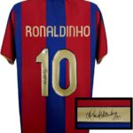 Ronaldinho Autographed Barcelona Home Soccer Jersey, Signed with Beckett COA Multi