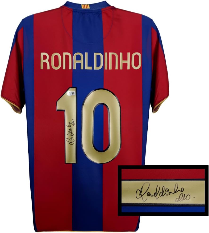 Ronaldinho Autographed Barcelona Home Soccer Jersey, Signed with Beckett COA Multi