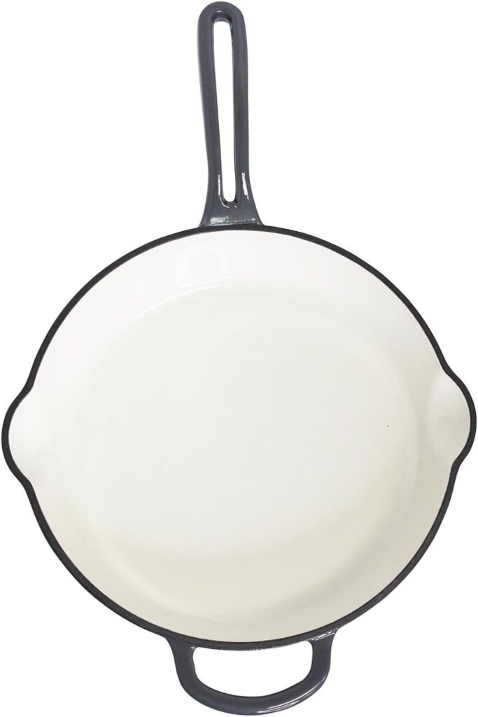 Mirro 12in Cast Iron Enamel Skillet with Helper Handle, Gray