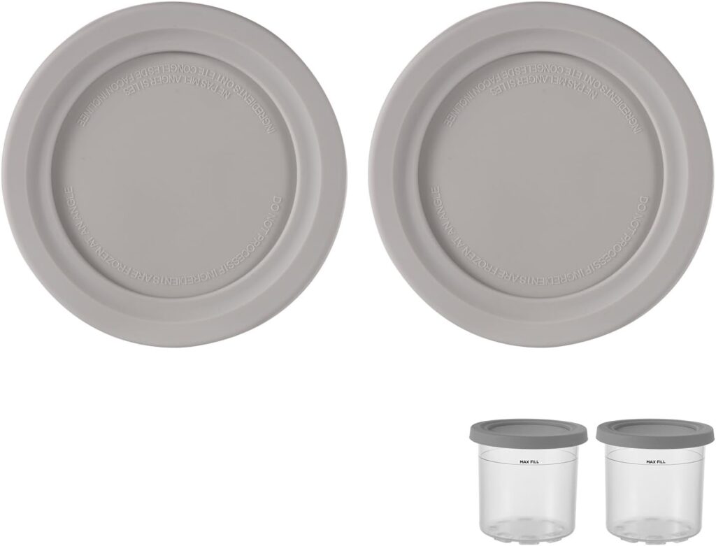 2pcs Round Lids Replacement, Diameter 4.53in Ice Cream Containers Cover Silicone Food Storage Cup Can Lid Compatible with Ninja Creami NC301 NC300 NC299AMZ Series Ice Cream Maker (Grey)