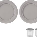 2pcs Round Lids Replacement, Diameter 4.53in Ice Cream Containers Cover Silicone Food Storage Cup Can Lid Compatible with Ninja Creami NC301 NC300 NC299AMZ Series Ice Cream Maker (Grey)