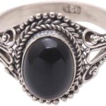 NOVICA Artisan Handmade Onyx Singlestone Ring from Bali .925 Sterling Silver Indonesia Birthstone Gemstone ‘Princess Gem’