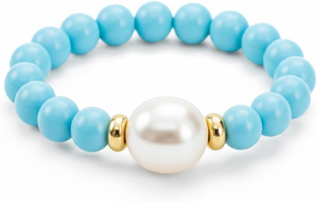 Natural Stone Bead Ring for Women – Adjustable Elastic Stretch Ring Stackable Boho Spiritual Jewelry Gift (Sizes 6-8)