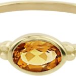 East-West 14k Gold over Sterling Silver Genuine Gemstone Stackable Solitaire Bezel Ring, Sizes 6-8