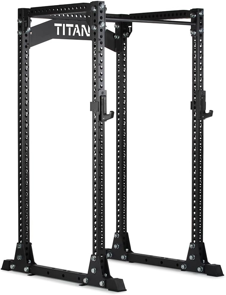 Titan Fitness Titan Series Half Rack with 36″ Depth, 2,000 LB Rackable Capacity, 3×3 Steel Uprights, Keyhole Side Spacing, Tall Squat Rack with Crossmemeber Nameplate, J-Hooks and Pull Up Bar