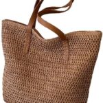 Straw Totes Beach Bags Straw Bag Summer Woven Handmade Shoulder Bag Purse Buckets Totes Handbag For Women,Khaki