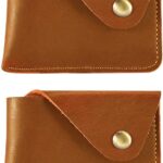 2 Pcs Classic Handcrafted Leather Card Holder with Secure Snap,Ultra Slim Minimalist Coin Pouch Credit Card Wallet Front Pocket Purse for Women & Men (2Pcs+Brown)