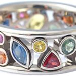 Vintage 925 Sterling Silver Multicolored Crystal Ring AAA Cubic Zirconia Boho Statement Band Ring for Women, Geometrical Gemstone Eternity Ring Cocktail Party Ring