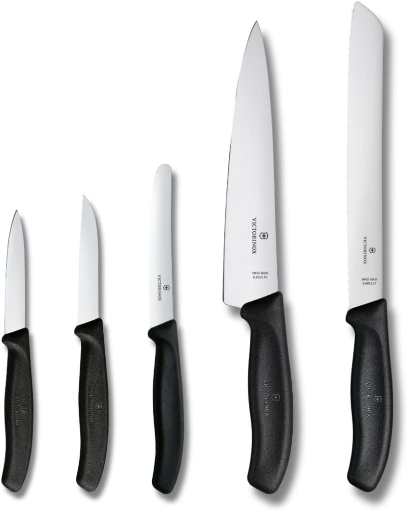 Victorinox Swiss Classic Kitchen Set – Includes Paring Knives, Carving Knife, Bread Knife & More – Premium Kitchen Accessories – Black Handles, 5-Piece Set