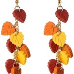 Thanksgiving Earrings for Women Fall Maple Leaf Tassel Dangle Drop Earrings Handmade Red Yellow Clay Earrings Trendy Autumn Holiday Leaf Earrings Thanksgiving Celebration Party Jewelry