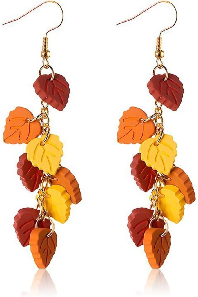 Thanksgiving Earrings for Women Fall Maple Leaf Tassel Dangle Drop Earrings Handmade Red Yellow Clay Earrings Trendy Autumn Holiday Leaf Earrings Thanksgiving Celebration Party Jewelry