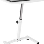 Seville Classics Airlift Mobile Height Adjustable Laptop Stand Computer Workstation for Sitting Classroom Home Office Medical Table w/Wheels, Flat Desk 24″, White
