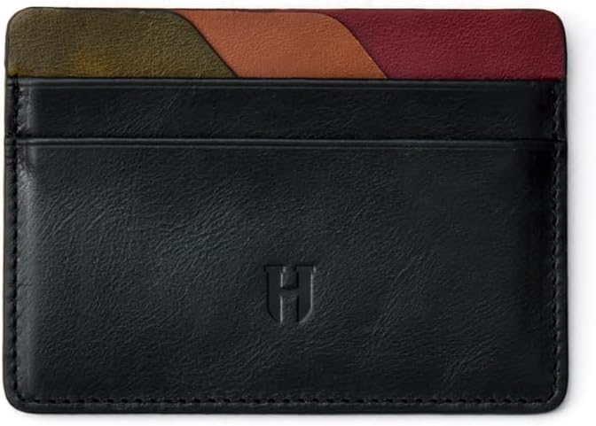 Wallet for Men, Slim Minimalist Card Holder, 6 Card Slots, Main Pocket, Full-Grain Handcrafted Front Pocket Leather, Gift Box – Pouch for Christmas & Birthday, Black (Plus Colors)