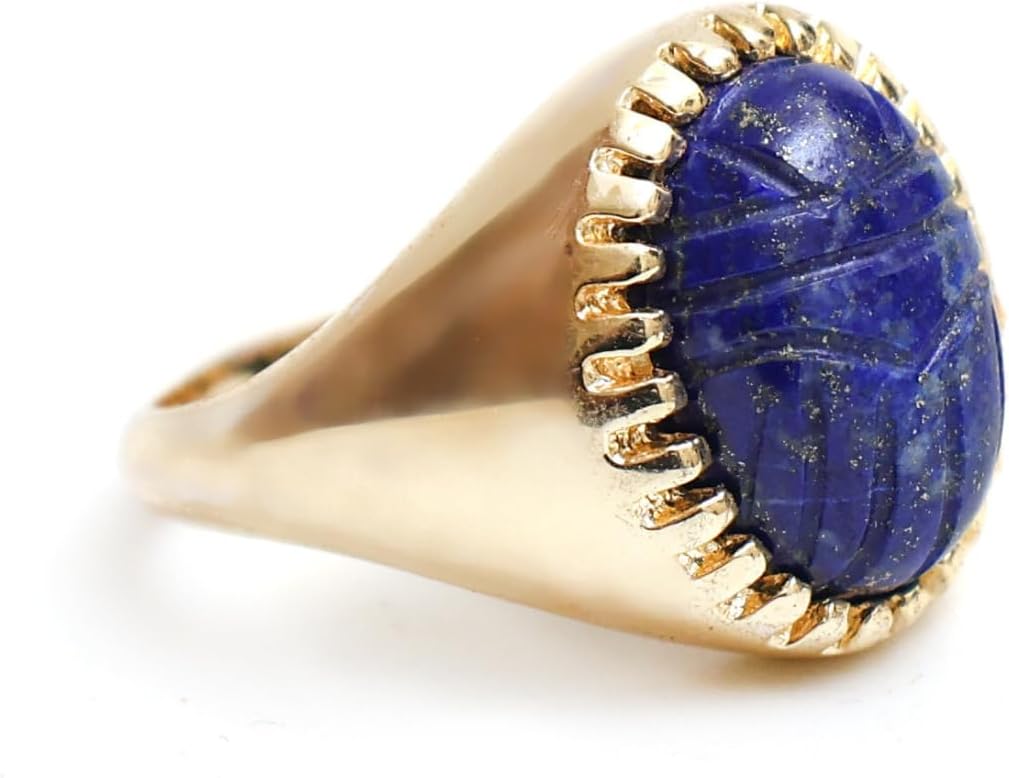 Gempires Scarab Beetle Carved Gemstone Rings Available in Size US 6 TO 9, Hypoallergic, Non-Tarnish 14k Yellow Gold Plated