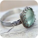 Vintage Silver Mint Green Moonstone Ring 925 Sterling Silver Retro Princess Square Cut Green Moonstone Diamond Prehnite Gemstone Wedding Engagement Ring