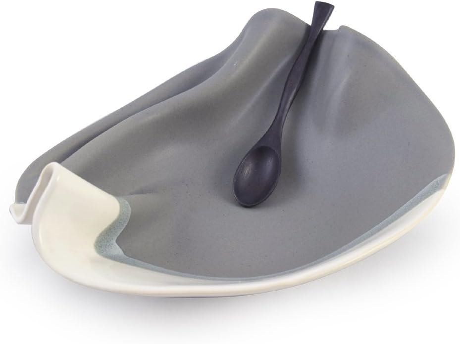 Contemporary Twist Ripple Dish in Grey/White, Handmade Pottery