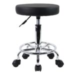 KKTONER PU Leather Round Rolling Stool with Foot Rest Swivel Height Adjustment Spa Drafting Salon Tattoo Work Office Massage Stools Task Chair Small (Black)
