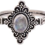 NOVICA Artisan Handcrafted Moonstone Cocktail Ring from Bali .925 Sterling Silver Indonesia Birthstone Gemstone ‘Daydream Temple’