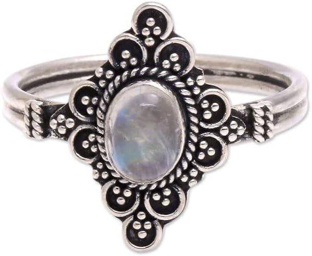 NOVICA Artisan Handcrafted Moonstone Cocktail Ring from Bali .925 Sterling Silver Indonesia Birthstone Gemstone ‘Daydream Temple’