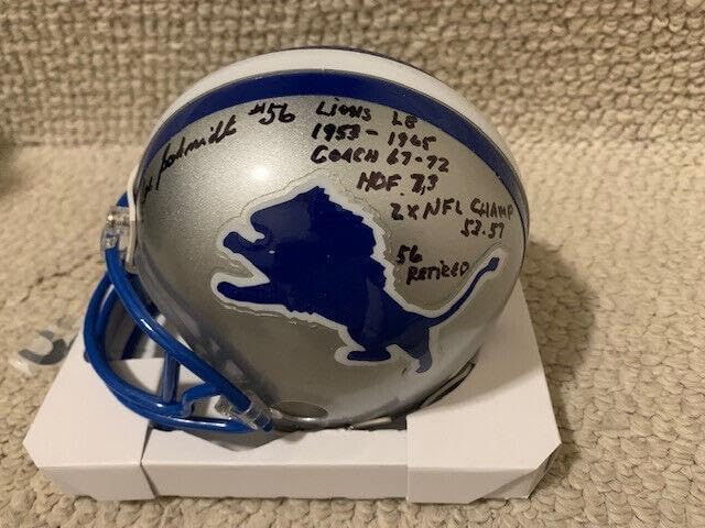 Joe Schmidt Hand Signed Detroit Lions Mini Helmet 12 Inscriptions Jsa – Autographed NFL Mini Helmets