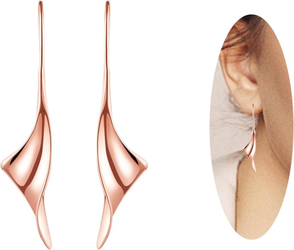 14K Gold Hoop Earrings for Women, Hypoallergenic Spiral Threader Gold Plated Dangle Earrings Fashion Jewelry，Gift for Women