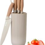 Knife Set, Wiztoynia 6-Piece Khaki Kitchen Knife Set for Home, Anti-Rust Non-stick Stainless Steel Sharp Chef Knife Sets with Universal Knife Block for Kitchen, Ergonomical Design (Khaki)