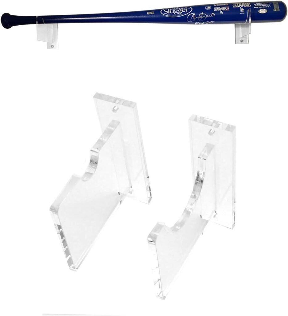 Baseball Bat Wall Mount Display Rack Holder Stand, Clear Acrylic