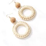 Boho Raffia Ball Long Earrings Multicolor Handmade Dangle Drop Earrings Bohemian Summer Beach Rattan Earrings