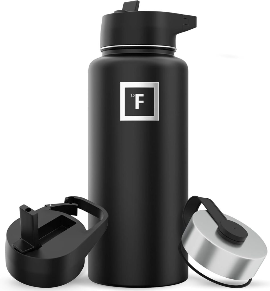 IRON °FLASK Camping & Hiking Hydration Flask with 3 Lids – Stainless Steel, Double Walled & Vacuum Insulated Water Bottle – Leak Proof & BPA Free 32 Oz