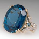 18k Gold Peacock Blue Topaz Oval Diamond CZ Crystal Gemstone Ring Aquamarine Gemstone Wedding Bridal Band Ring for Women