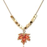 Jean Beau Gold Maple Leaf Pendant Necklace for Women, Dainty Rhinestone Fall leaves Dangle Necklaces Wedding Prom Autumn Jewelry Gift