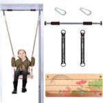 Doorway Swing Set Includes WoodenSwing for Kids & Indoor Pull Up Bar, Colored Drawing Wood Rope Swing for Children Toy Gift, Fit for 32.3″- 41.3″ Door Width